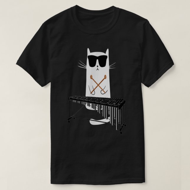 Funny Cat Wearing Sonnenbrillen Playing Marimba T-Shirt (Design vorne)