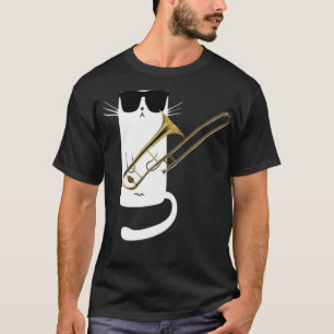 Funny Cat Wearing Sonnenbrillen Playing Trombone T-Shirt
