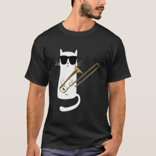 Funny Cat Wearing Sonnenbrillen Playing Trombone T-Shirt