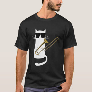 Funny Cat Wearing Sonnenbrillen Playing Trombone T-Shirt