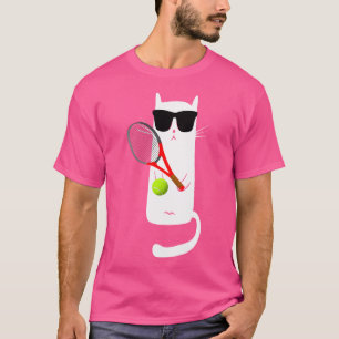 Funny Cat Wearing Sonnenbrillen Tennis spielen T-Shirt