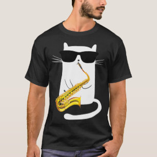 Funny Cat Wearing Sungasse Playing Saxophone T-Shirt
