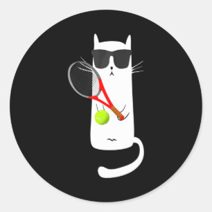 Funny Cat Wearing Sungasse Playing Tennis Sport Runder Aufkleber