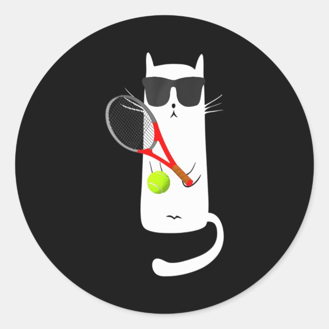 Funny Cat Wearing Sungasse Playing Tennis Sport Runder Aufkleber (Vorderseite)