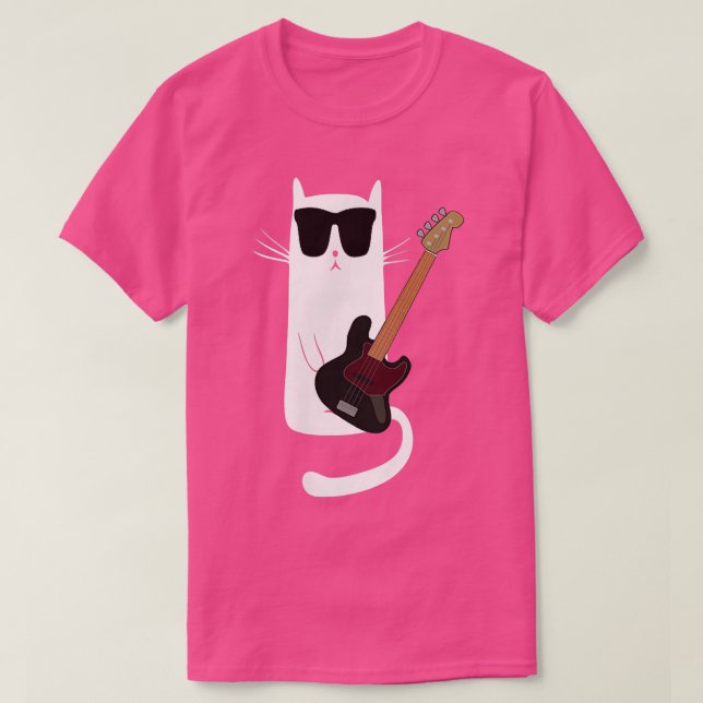 Funny Cat Wearing Sunglasses Playing Bass Guitar  T-Shirt (Design vorne)