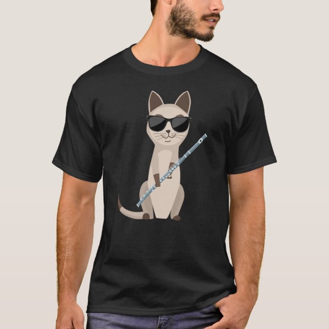 Funny Cat Wearing Sunglasses Playing Flute Flutist T-Shirt (Vorderseite)
