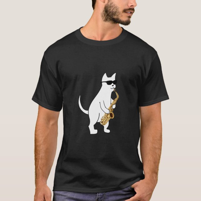 Funny Cat Wearing Sunglasses Playing Saxophone  T-Shirt (Vorderseite)