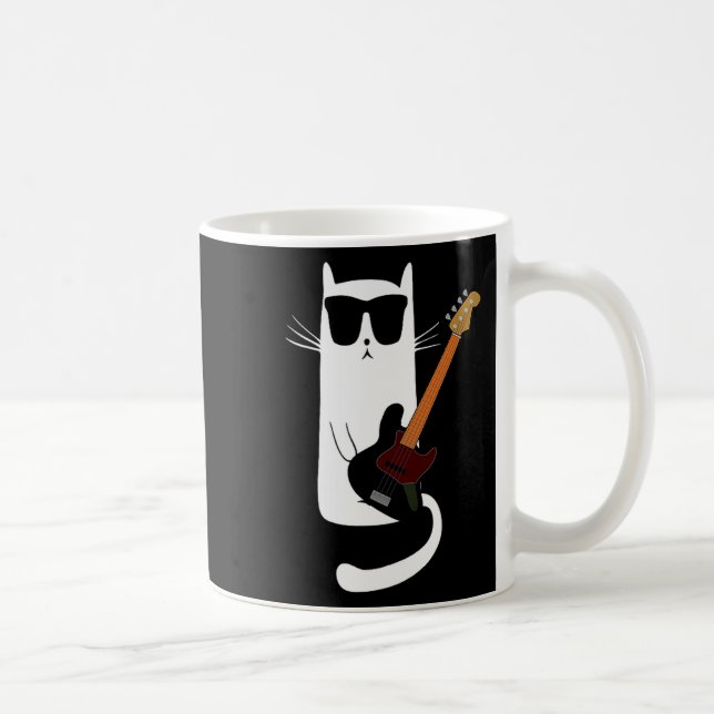 Funny Cat Wearing Sungles Playing B Guitar Men Wom Kaffeetasse (Rechts)
