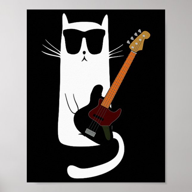 Funny Cat Wearing Sungles Playing B Guitar Men Wom Poster (Vorne)