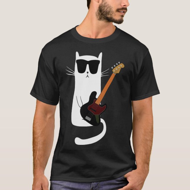 Funny Cat Wearing Sungles Playing B Guitar Men Wom T-Shirt (Vorderseite)