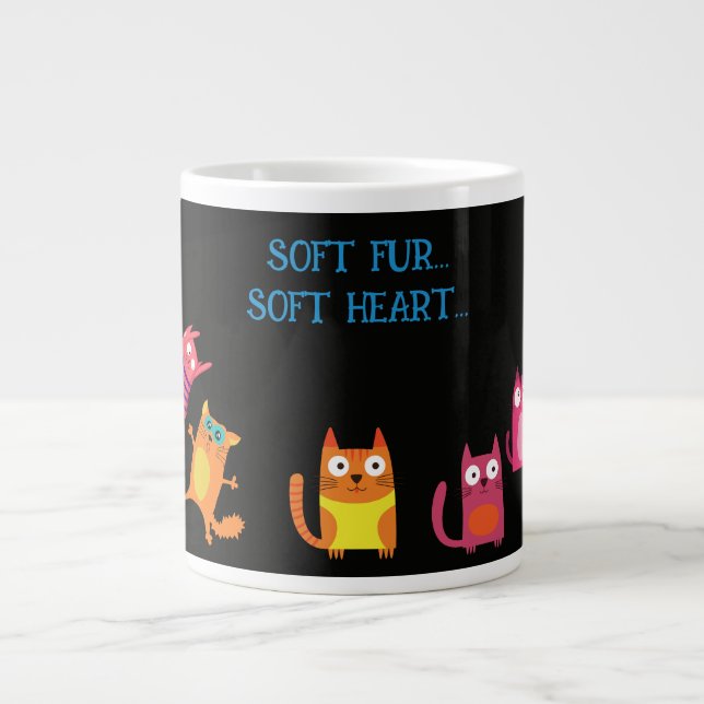 Funny Cat, Weiches Fell Weiches Herz Gigantische T Jumbo-Tasse (Vorderseite)