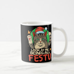 Funny Cat Weihnachten schauen, wie ich ganz fest b Kaffeetasse