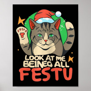 Funny Cat Weihnachten schauen, wie ich ganz fest b Poster