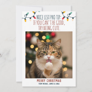 Funny Cat Weihnachts-Foto mit Individuellen Namen Feiertagskarte