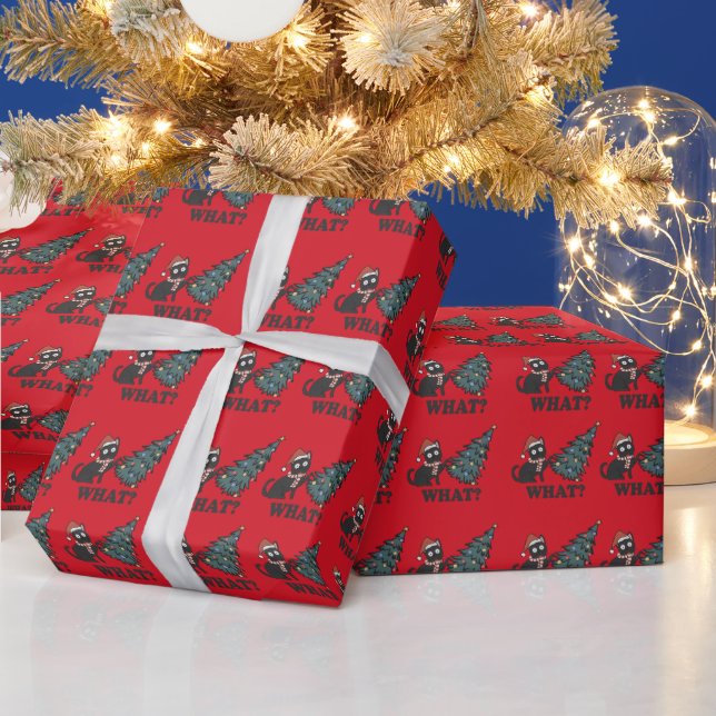 Funny Cat Weihnachts Red Wrapping Papier Geschenkpapier (Feiertage)