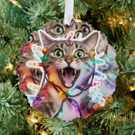 Funny Cat Weihnachtsbeleuchtung Papier Ornament Karte