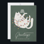 Funny Cat WeihnachtsLICHT Weihnachtsgrüße der Sais Feiertagskarte<br><div class="desc">Eine schelhafte und verspielte weiße Katze ist in rot-gelben Weihnachtslichtern verstrickt. Der Satz "Lieber Weihnachten,  ich habe es versucht" ist oben. Personalisieren Sie Ihre Daten mit dem unten stehenden Namen und mit einer persönlichen Nachricht auf der Rückseite.</div>