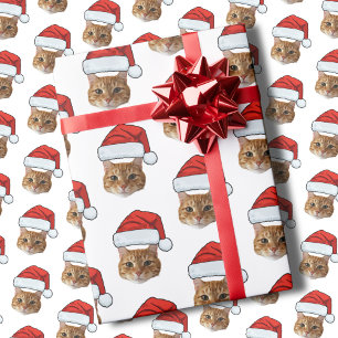 Funny Cat Weihnachtsmannmütze Custom Face Foto W Geschenkpapier