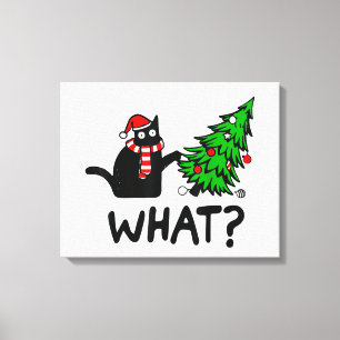 Funny Cat What Black Cat Pushing Christmas Tree T- Leinwanddruck