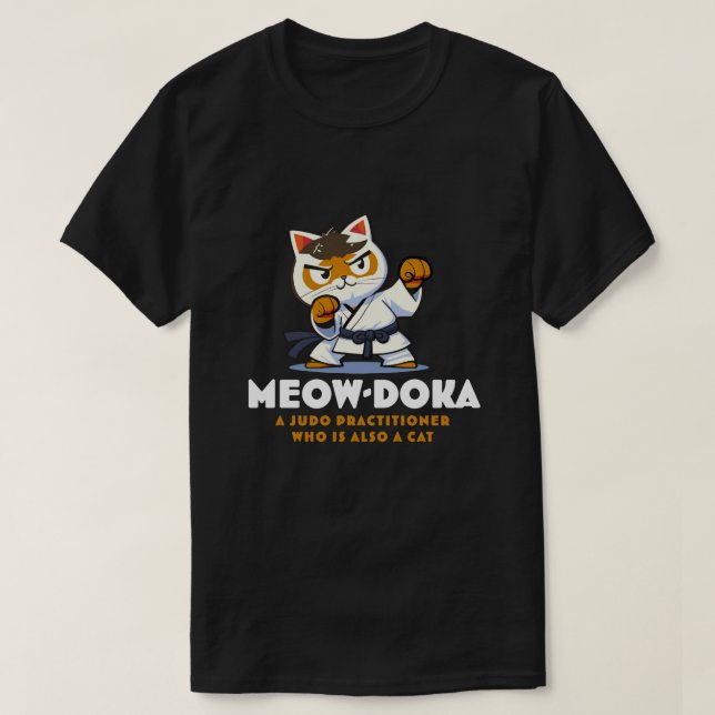 Funny Cat White and Brown Judo Black Belt T-Shirt (Design vorne)