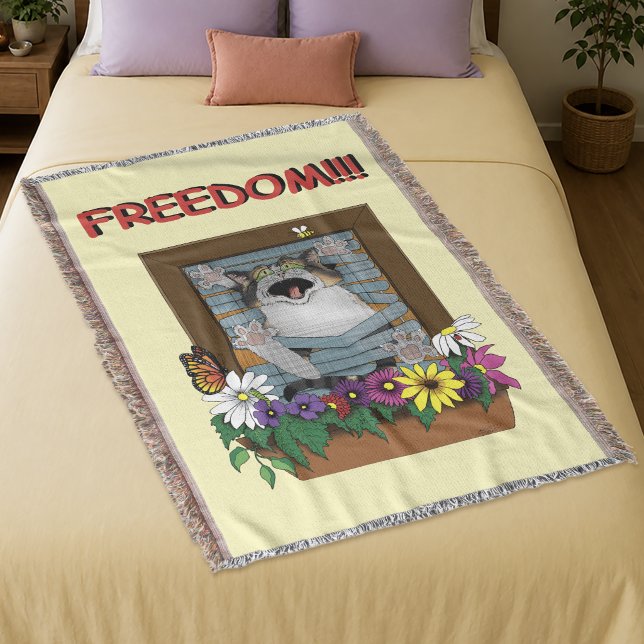 Funny Cat Window Yellow Freedom Decke (Von Creator hochgeladen)