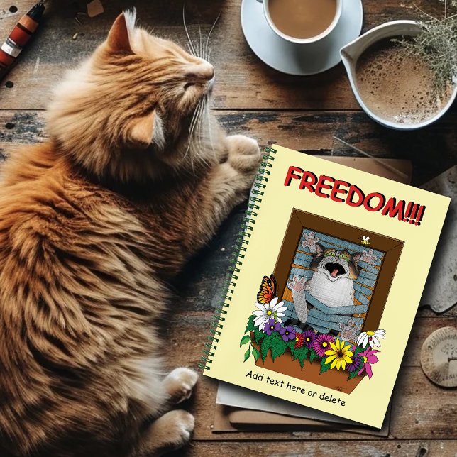 Funny Cat Window Yellow Freedom Notizbuch (Von Creator hochgeladen)