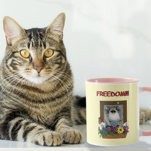 Funny Cat Window Yellow Freedom Tasse
