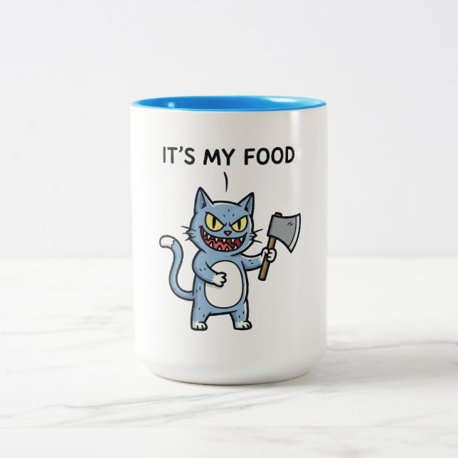Funny Cat with Axe Zweifarbige Tasse (Mittel)