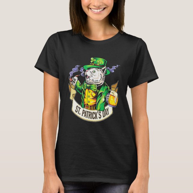 Funny Cat with Beer Happy St Patrick's Day T-Shirt (Vorderseite)