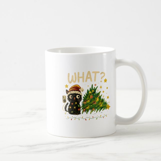 Funny Cat With Christmas Lights And Fallen Tree Ar Kaffeetasse (Rechts)