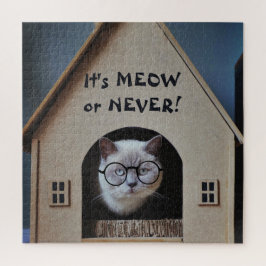 Funny Cat With Glasses It's Meow or Never Quote Puzzle