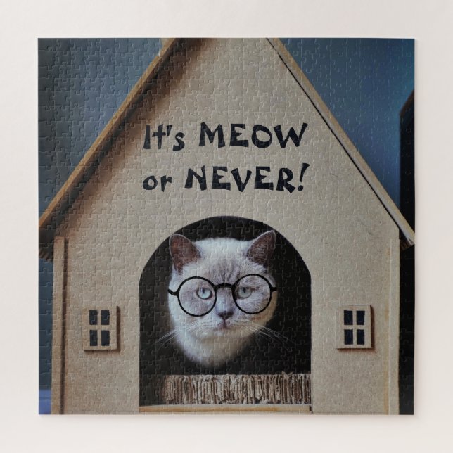 Funny Cat With Glasses It's Meow or Never Quote Puzzle (Vertikal)