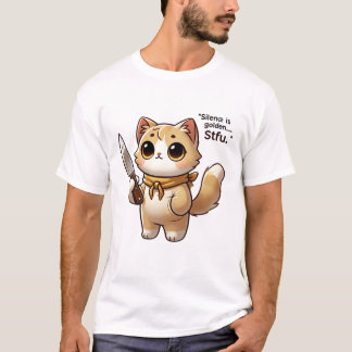 Funny Cat with Knife , Stille ist goldig , Niedlic T-Shirt