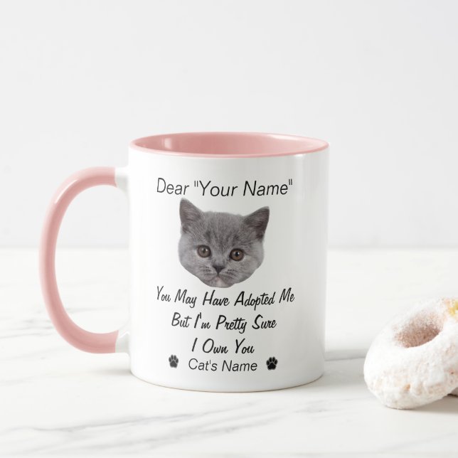 Funny Cat Zitat | Foto und Name der benutzerdefini Tasse (Mit Donut)
