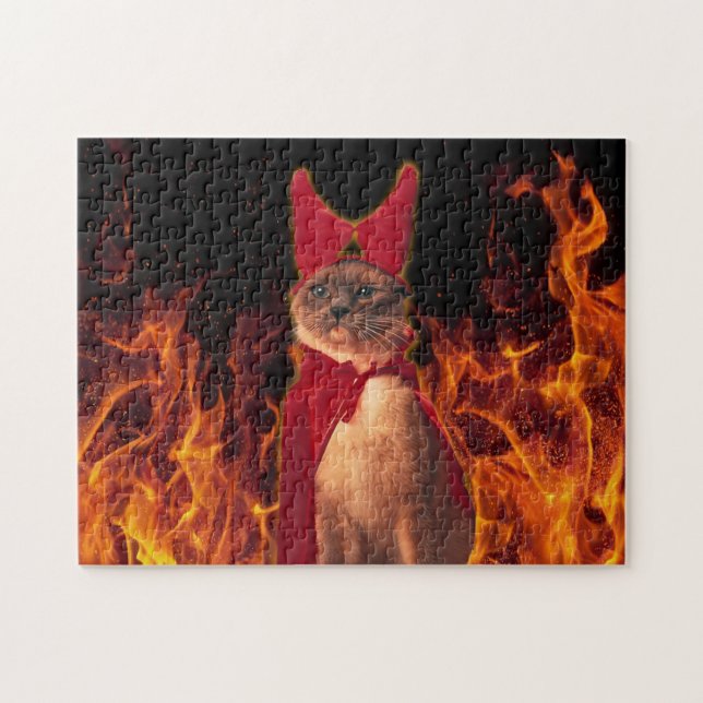 Funny Cat zu Halloween Devil Costume Puzzle (Horizontal)