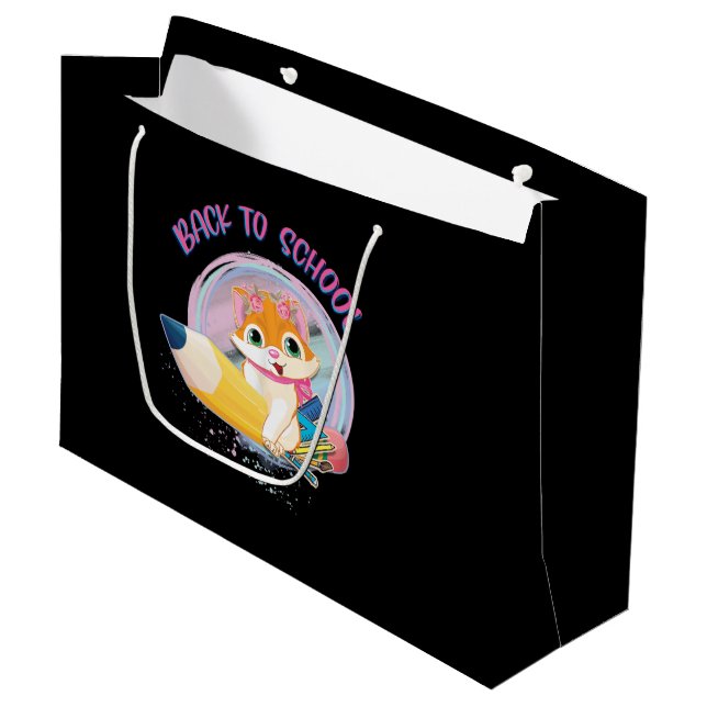 Funny Cat Zurück zur Schule Große Geschenktüte (Vorderseite Schrägansicht)
