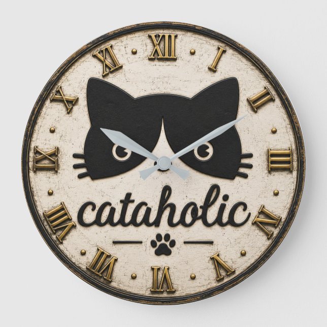 Funny Cataholic Cat Große Wanduhr (Vorderseite)