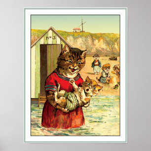 Funny Cats at Beach - Louis Wain Poster