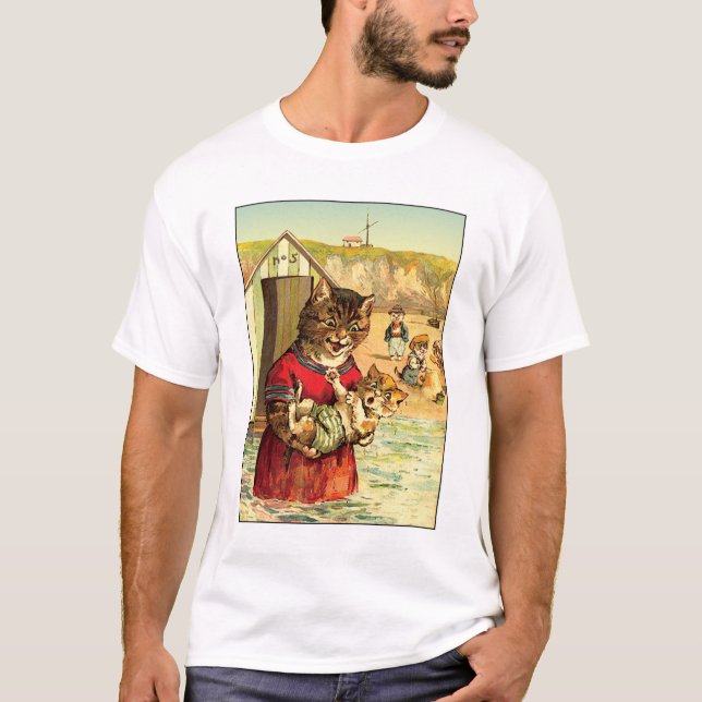 Funny Cats at Beach - Louis Wain T-Shirt (Vorderseite)