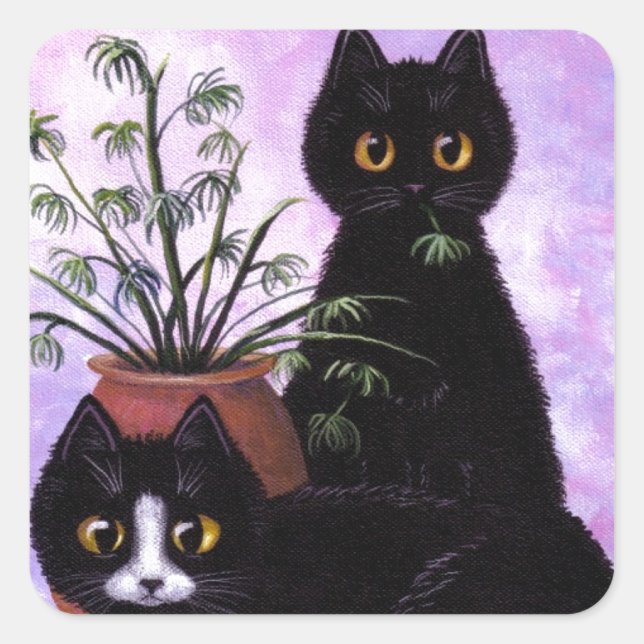 Funny Cats Black Tuxedo Creationarts Quadratischer Aufkleber (Vorderseite)