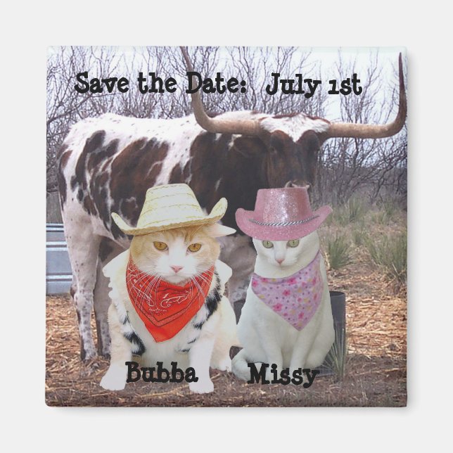 Funny Cats Cowboys Save the Date Magnet (Vorne)
