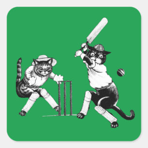 Funny Cats, die Cricket spielen Quadratischer Aufkleber