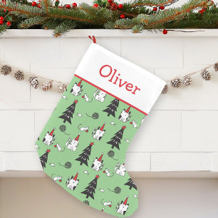 Funny Cats Green und White Kleiner Weihnachtsstrumpf
