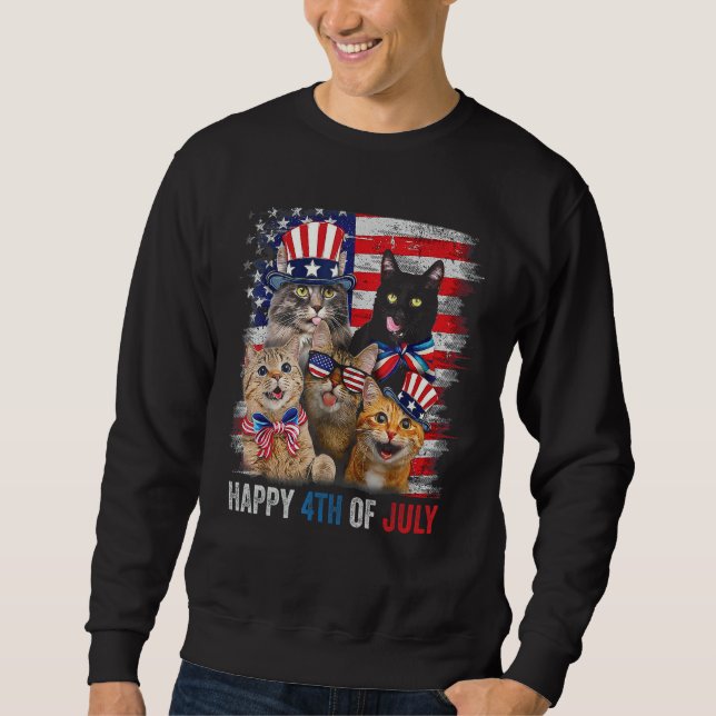 Funny Cats Happy 4th Of July American US Flag 4th  Sweatshirt (Vorderseite)