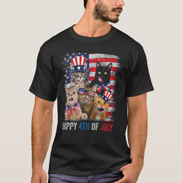 Funny Cats Happy 4th Of July American US Flag 4th  T-Shirt (Vorderseite)