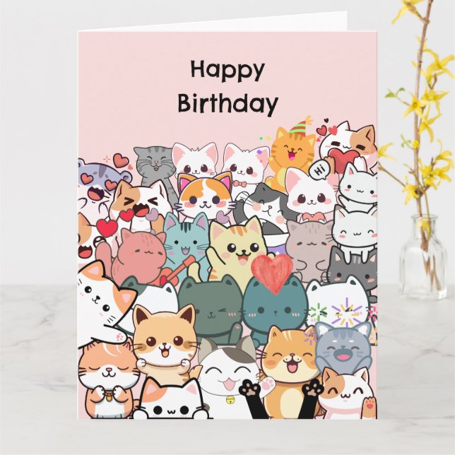Funny Cats Happy Birthday Personalisiert Card Karte (Gelbe Blume)