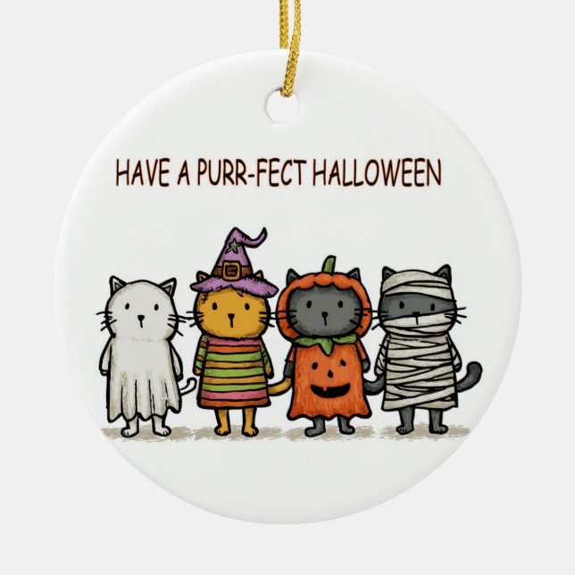 Funny Cats Happy Halloween Keramik Ornament (Vorne)