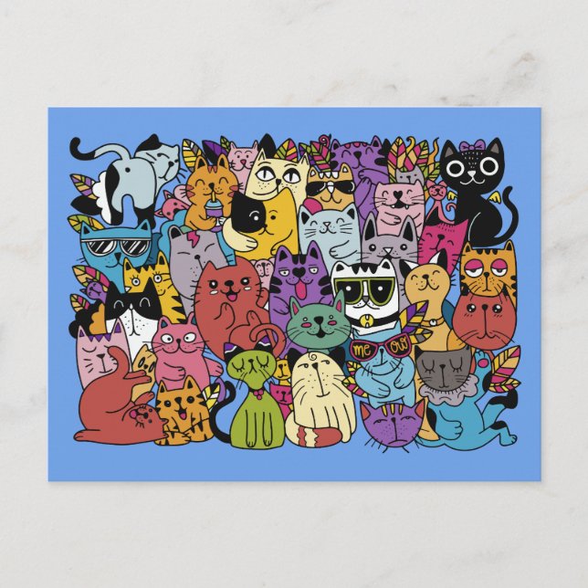 Funny Cats Illustration Postkarte (Vorderseite)
