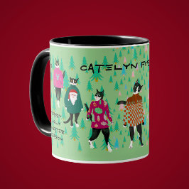 Funny Cats in Ugly Christmas Sweaters grün Kaffeetasse