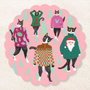 Funny Cats in Ugly Christmas Sweaters Untersetzer